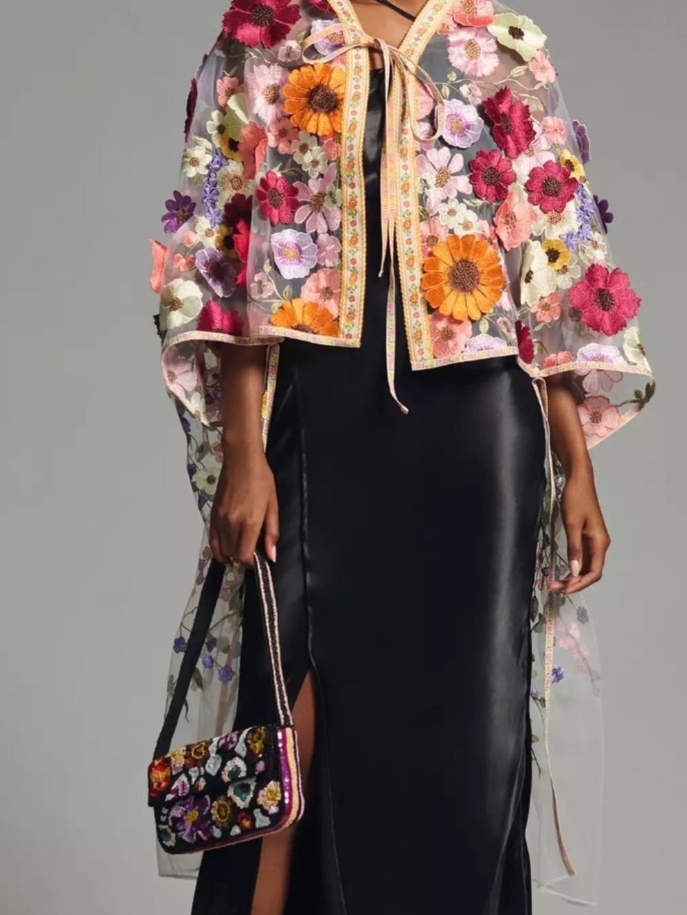 Floral Embroidered Sheer Cape - Multi